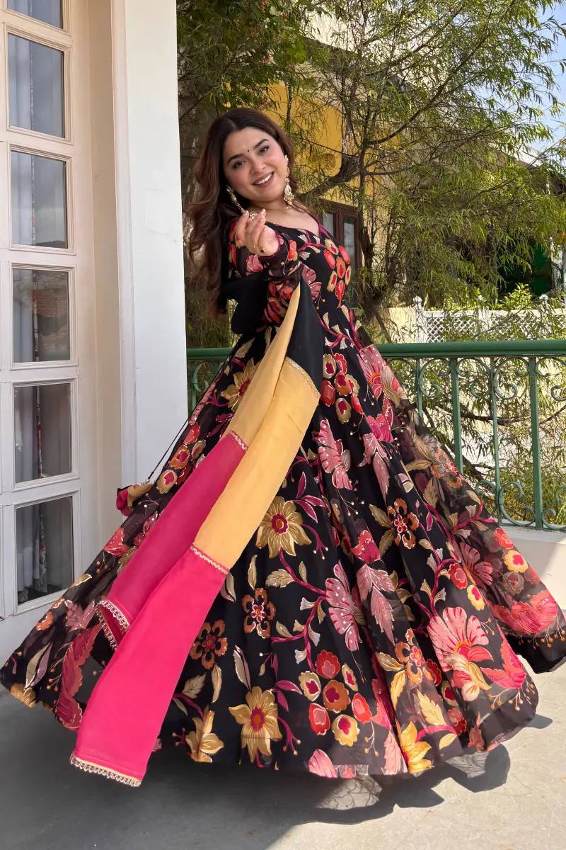 Digital Print Tabby Organza Anarkali Set