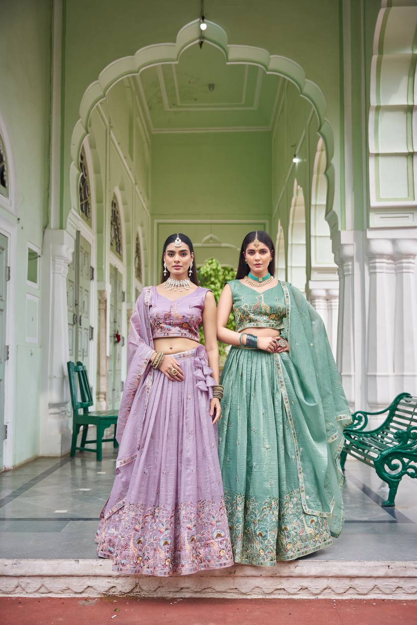 Premium Gold Crush Embroidered Lehenga Choli