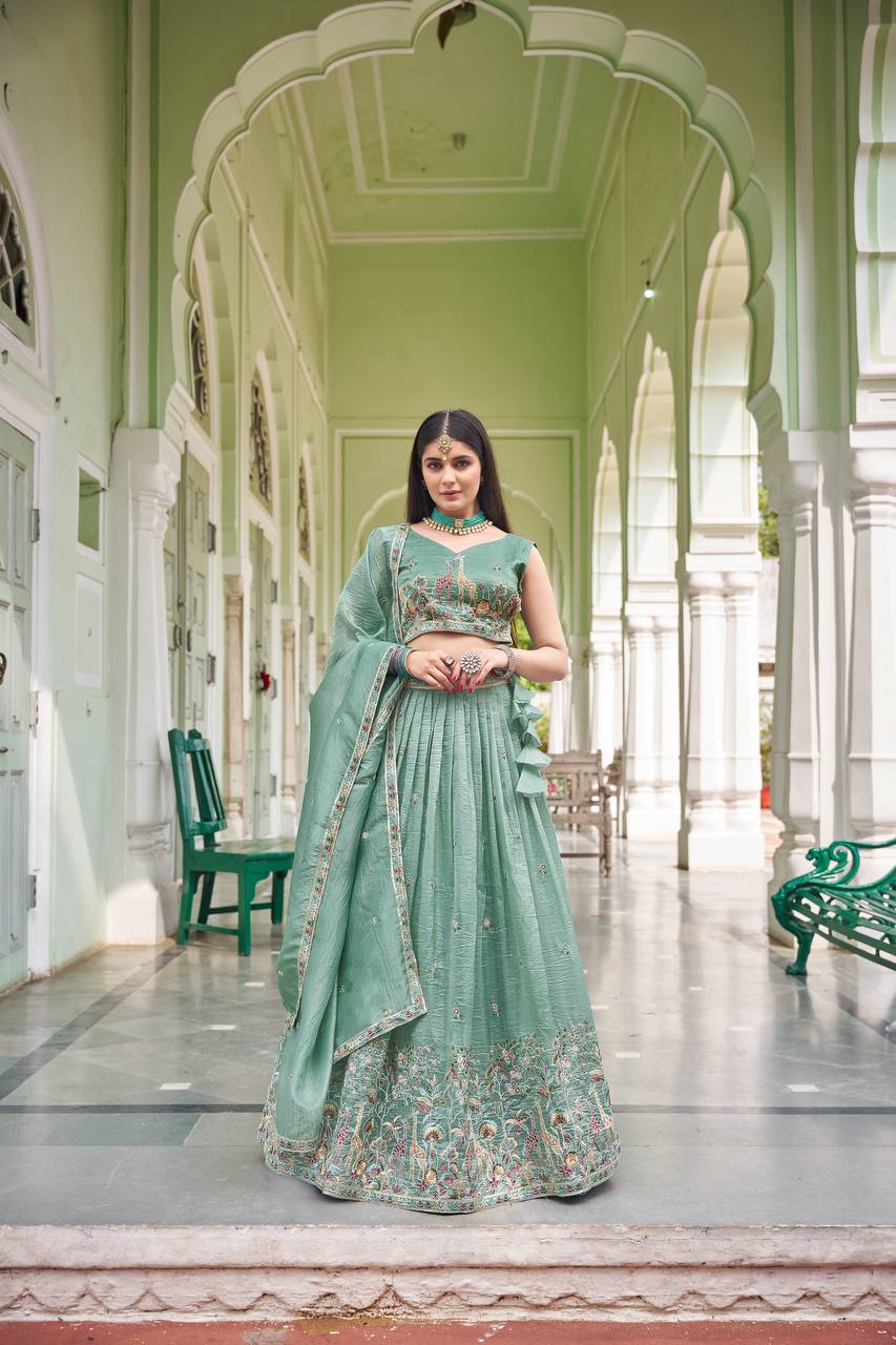 Premium Gold Crush Embroidered Lehenga Choli