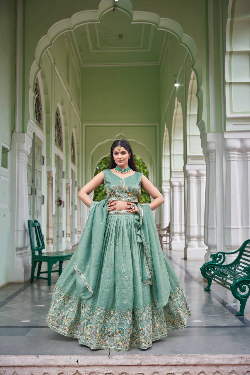 Premium Gold Crush Embroidered Lehenga Choli