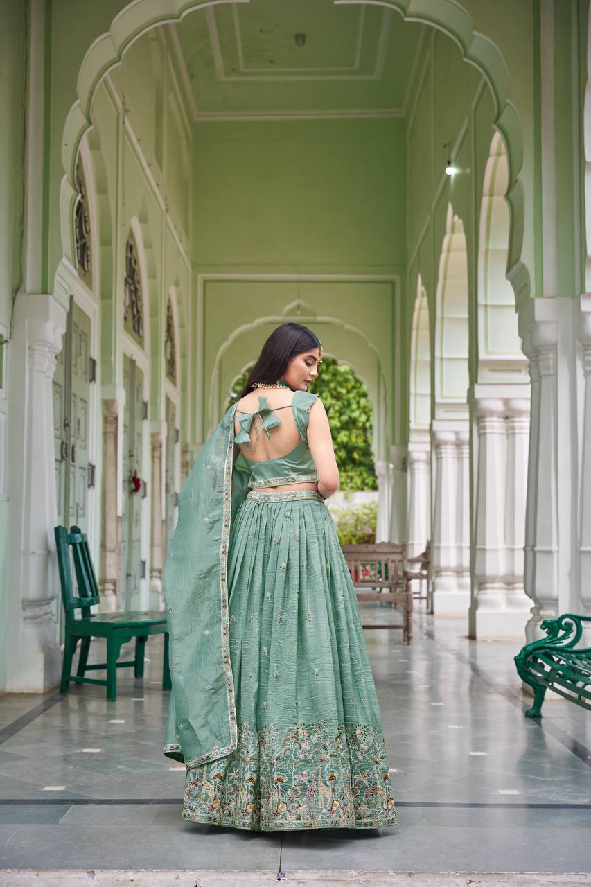 Premium Gold Crush Embroidered Lehenga Choli