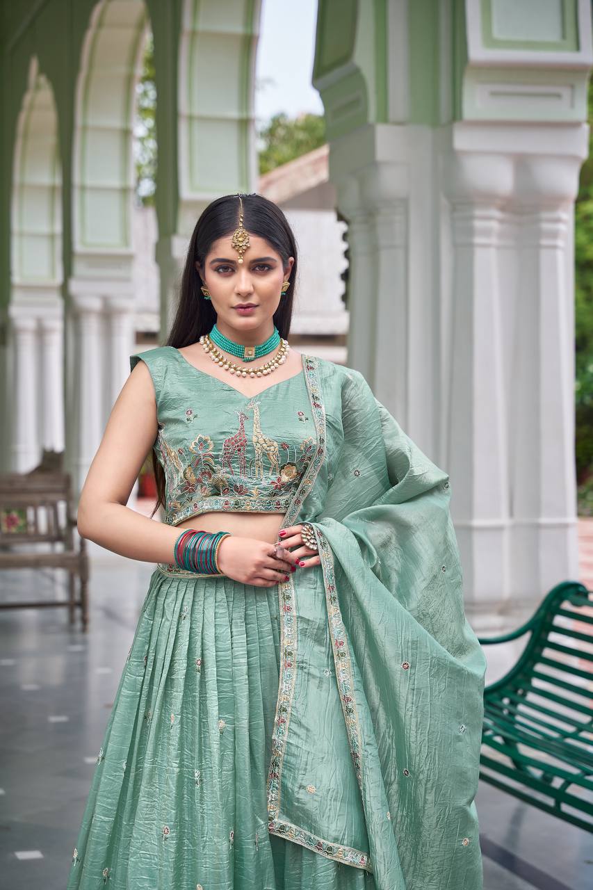 Premium Gold Crush Embroidered Lehenga Choli