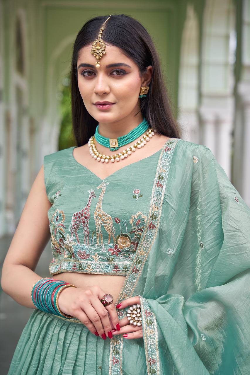 Premium Gold Crush Embroidered Lehenga Choli