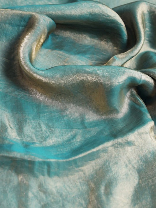 Sea Green Linen Cotton Saree with Unstitched Blouse
