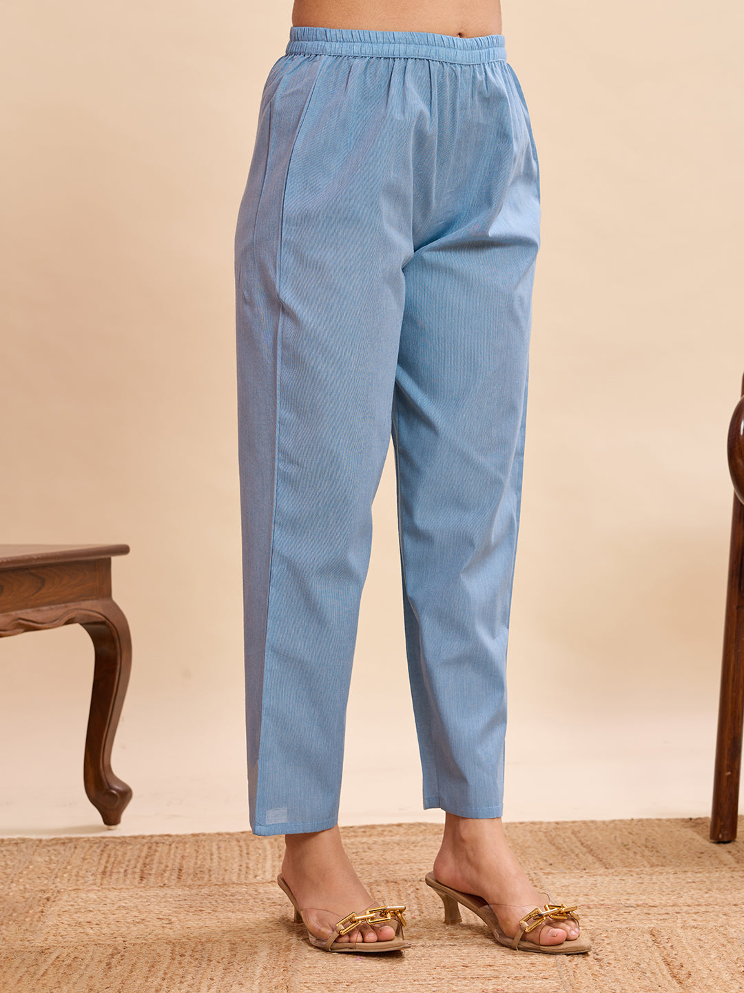 Sky Blue Pure Cotton Jacquard Kurti Pant Dupatta Set | Designer Ethnic Suit | Premium Office & Daily Wear