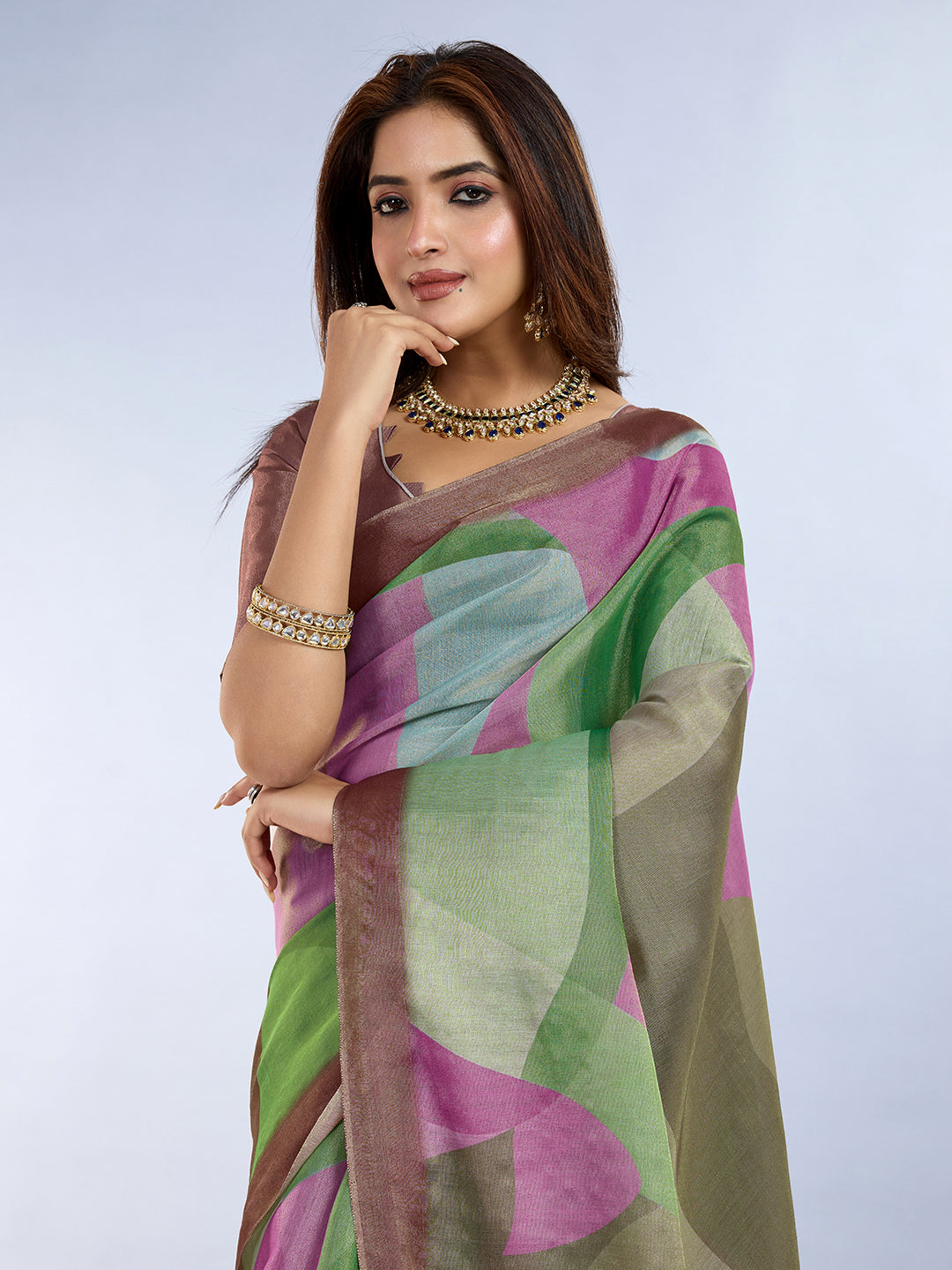 Multicolor Linen Cotton Saree with Tassel Pallu