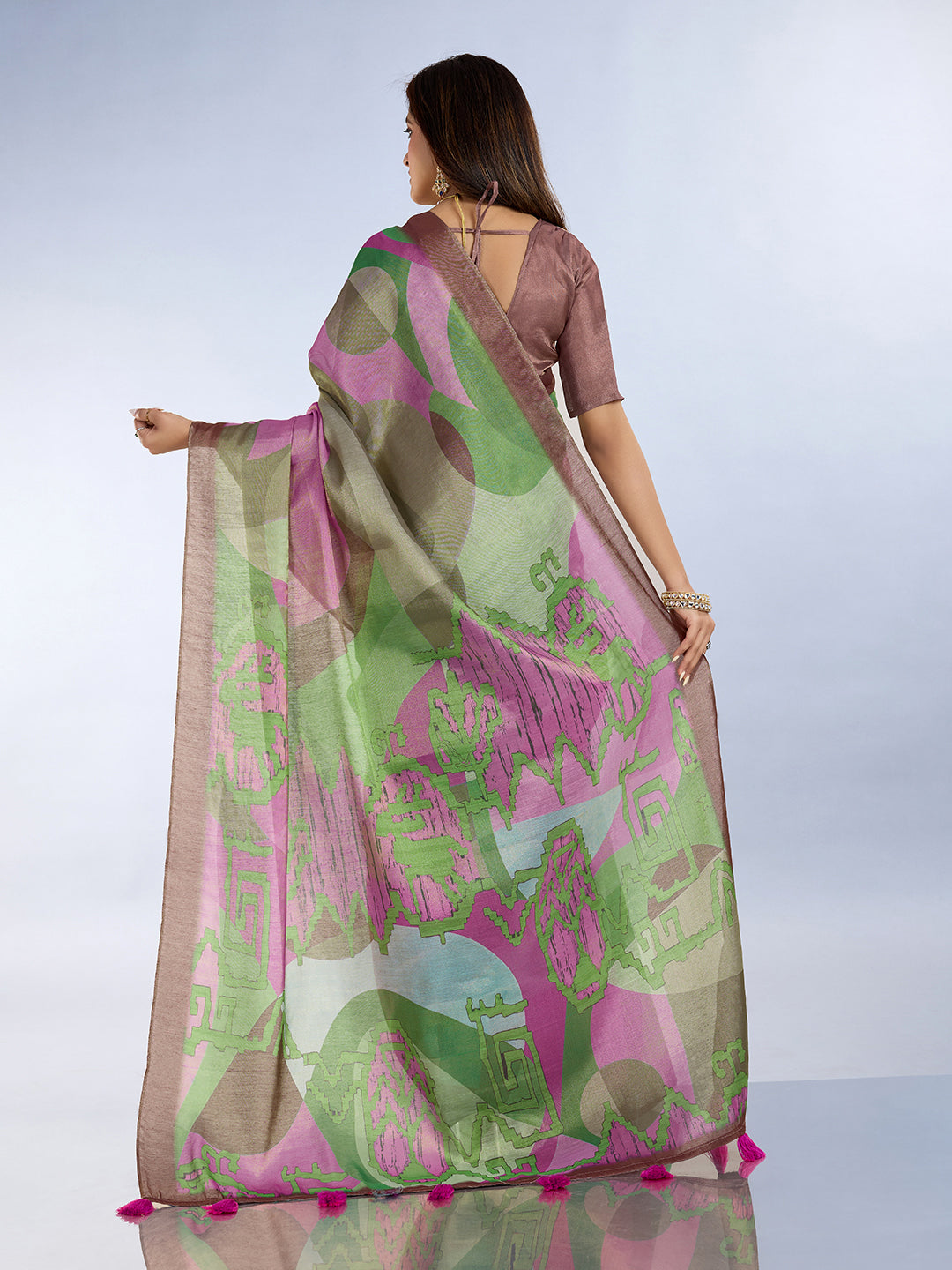 Multicolor Linen Cotton Saree with Tassel Pallu