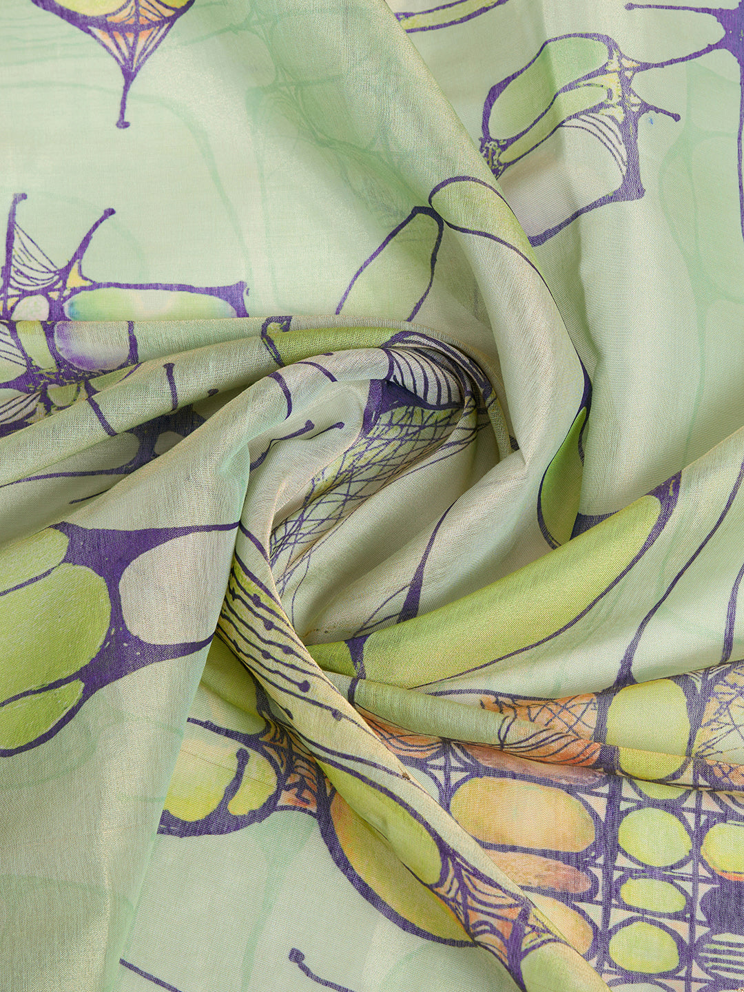 Close-up of a Sea Green Linen Cotton Saree with intricate patterns and textures, showcasing its elegant design.