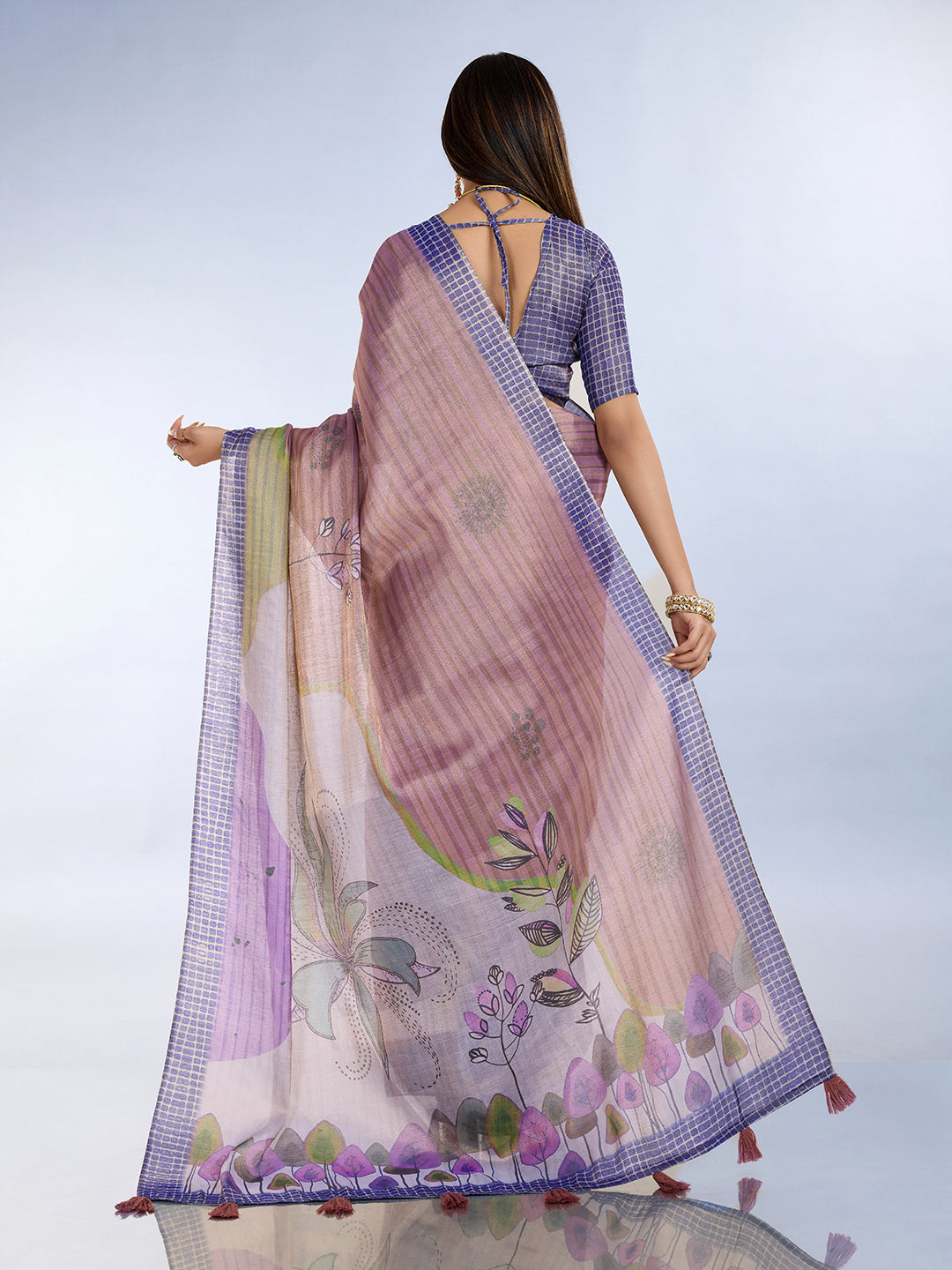 Lavender Linen Cotton Saree with Tassel Pallu
