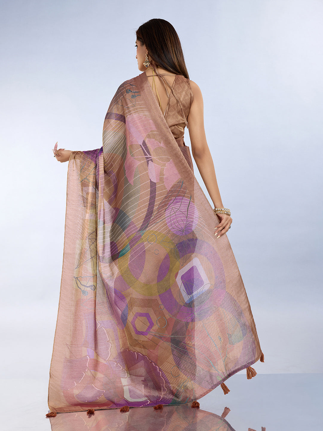 Lavender Printed Linen Cotton Saree with Unstitched Blouse