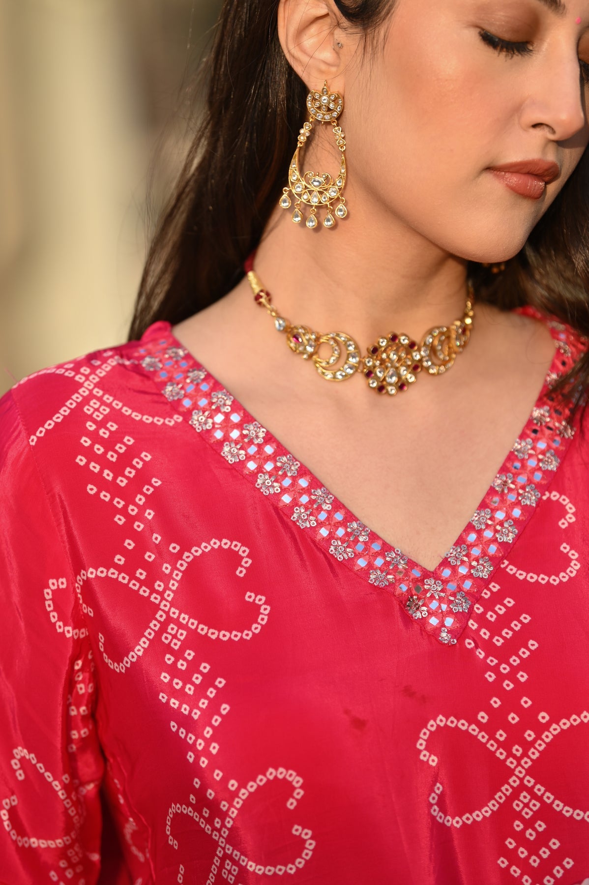 Pink Chinnon Silk Printed Kurta Pant Set with Nazmeen Dupatta | Women's Designer Festive Wear Suit