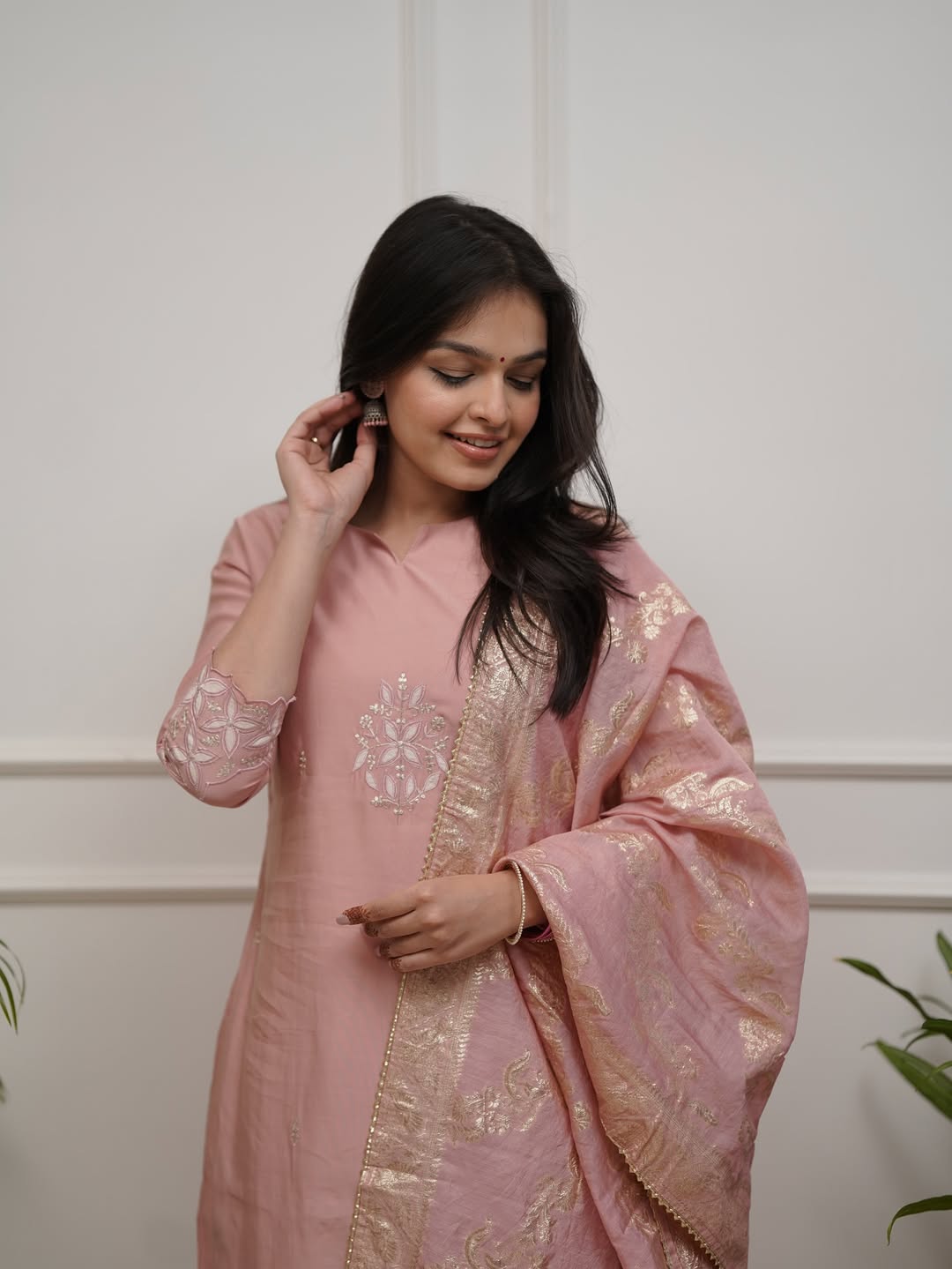 Premium PV Chanderi Straight Kurti Pant Set with Cotton Jacquard Dupatta for Women | Elegant Ethnic Wear