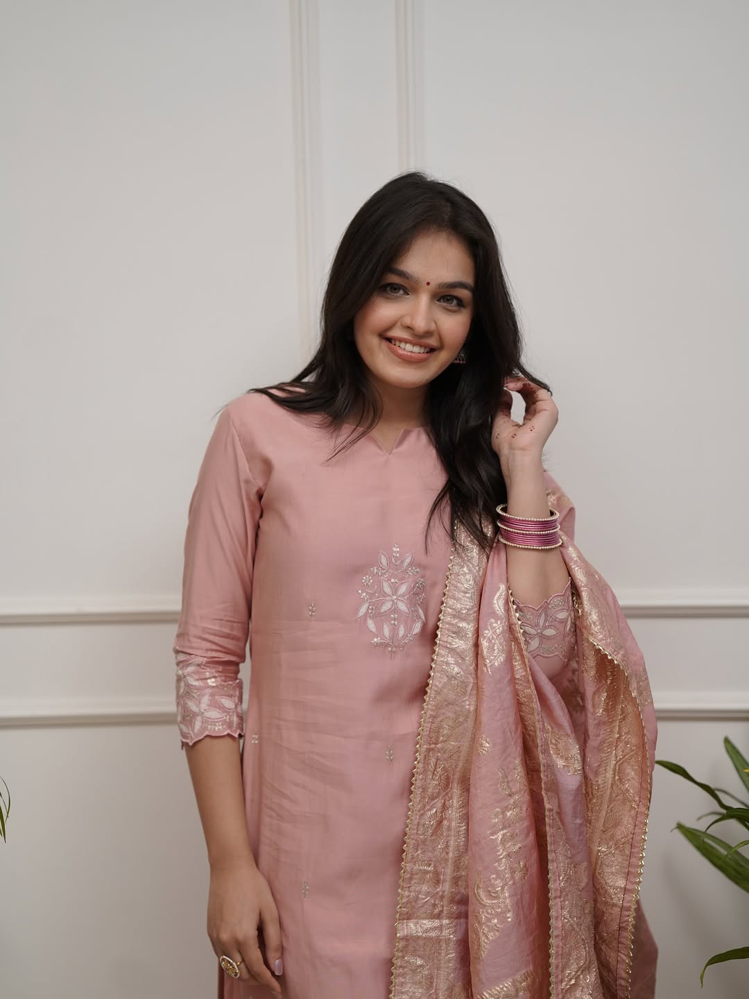 Premium PV Chanderi Straight Kurti Pant Set with Cotton Jacquard Dupatta for Women | Elegant Ethnic Wear