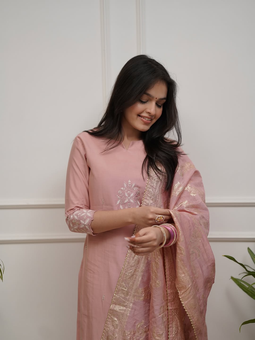Premium PV Chanderi Straight Kurti Pant Set with Cotton Jacquard Dupatta for Women | Elegant Ethnic Wear
