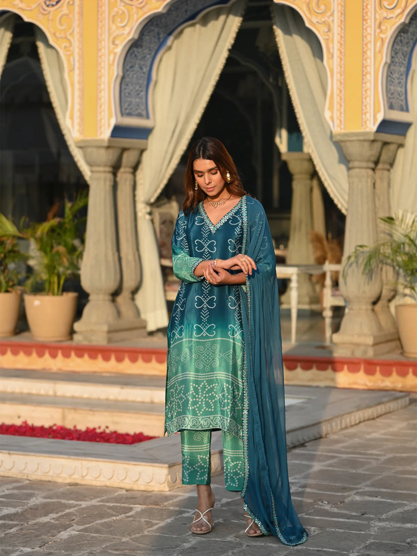 Pink Chinnon Silk Printed Kurta Pant Set with Nazmeen Dupatta | Women's Designer Festive Wear Suit