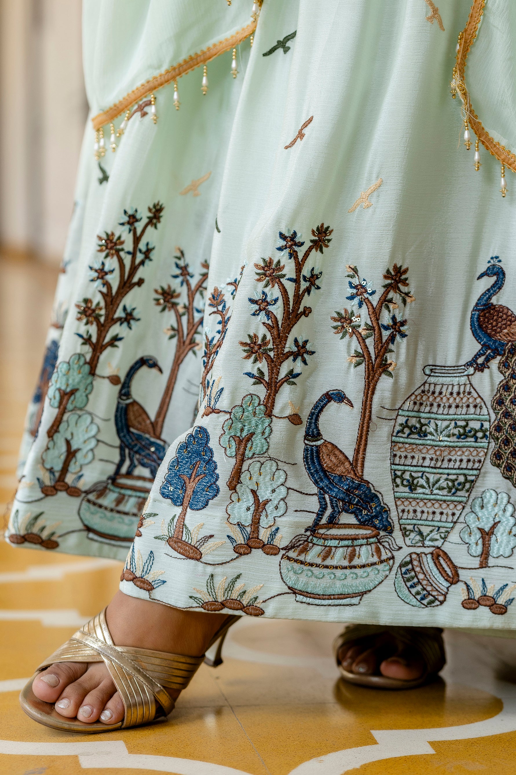 Mint Green Printed Anarkali Gown with Dupatta | Designer Festive Ethnic Wear | Premium Party Wear Dress