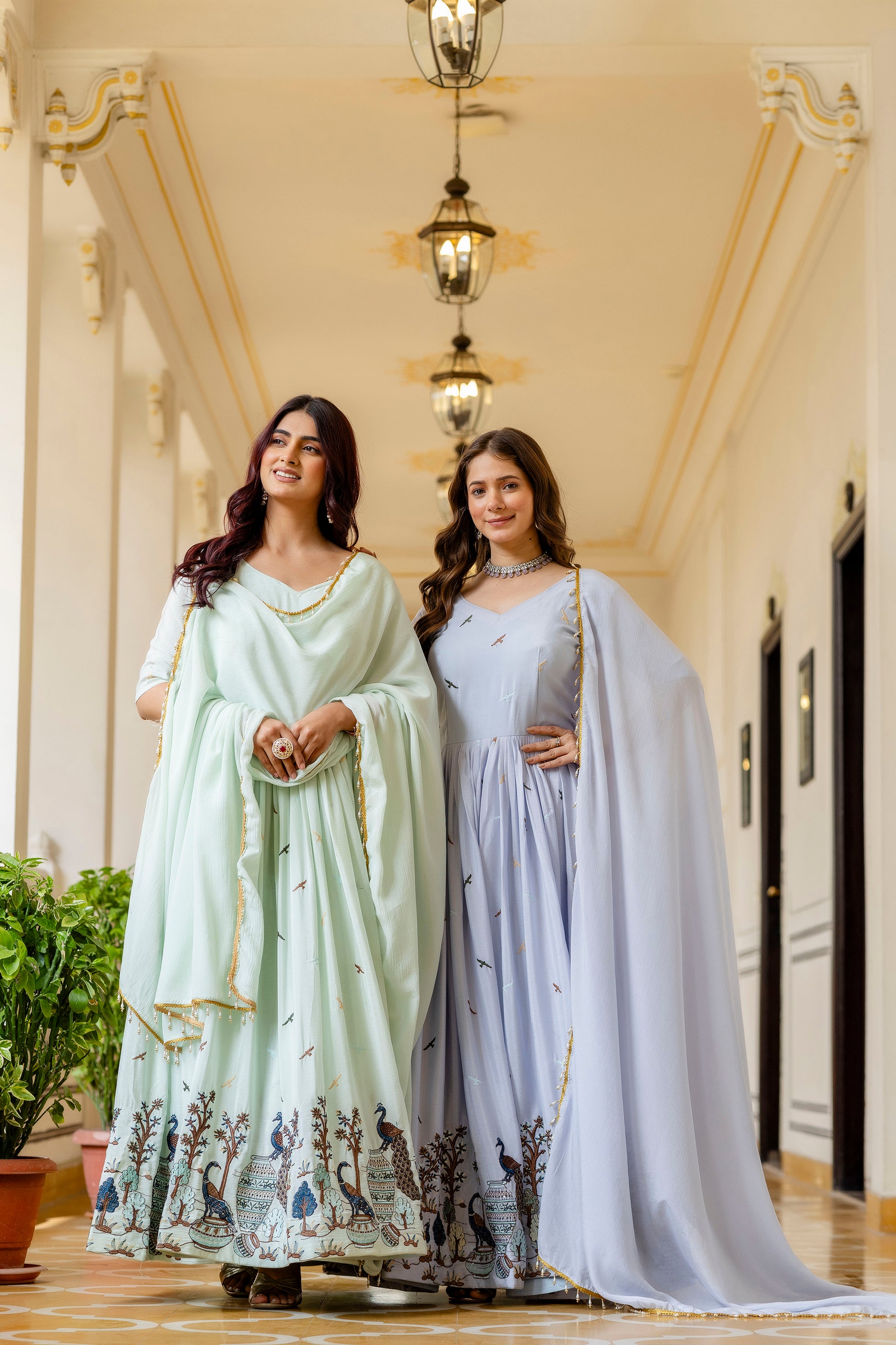 Mint Green Printed Anarkali Gown with Dupatta | Designer Festive Ethnic Wear | Premium Party Wear Dress