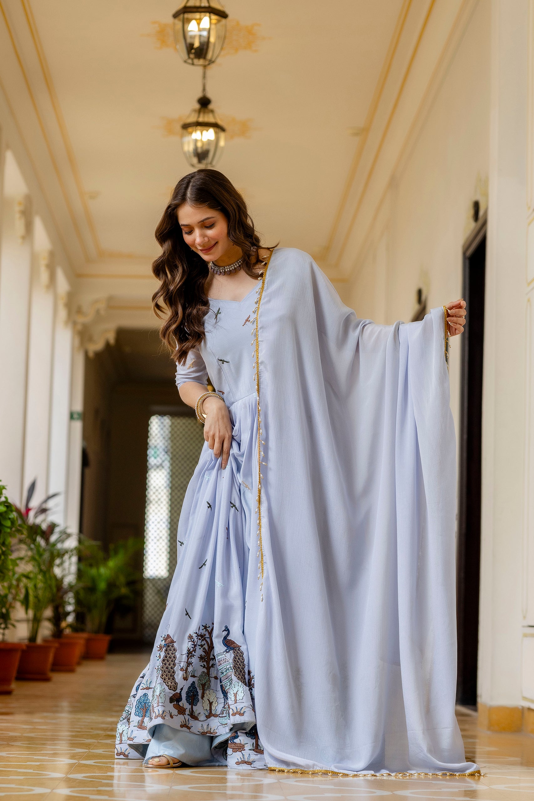 Mint Green Printed Anarkali Gown with Dupatta | Designer Festive Ethnic Wear | Premium Party Wear Dress