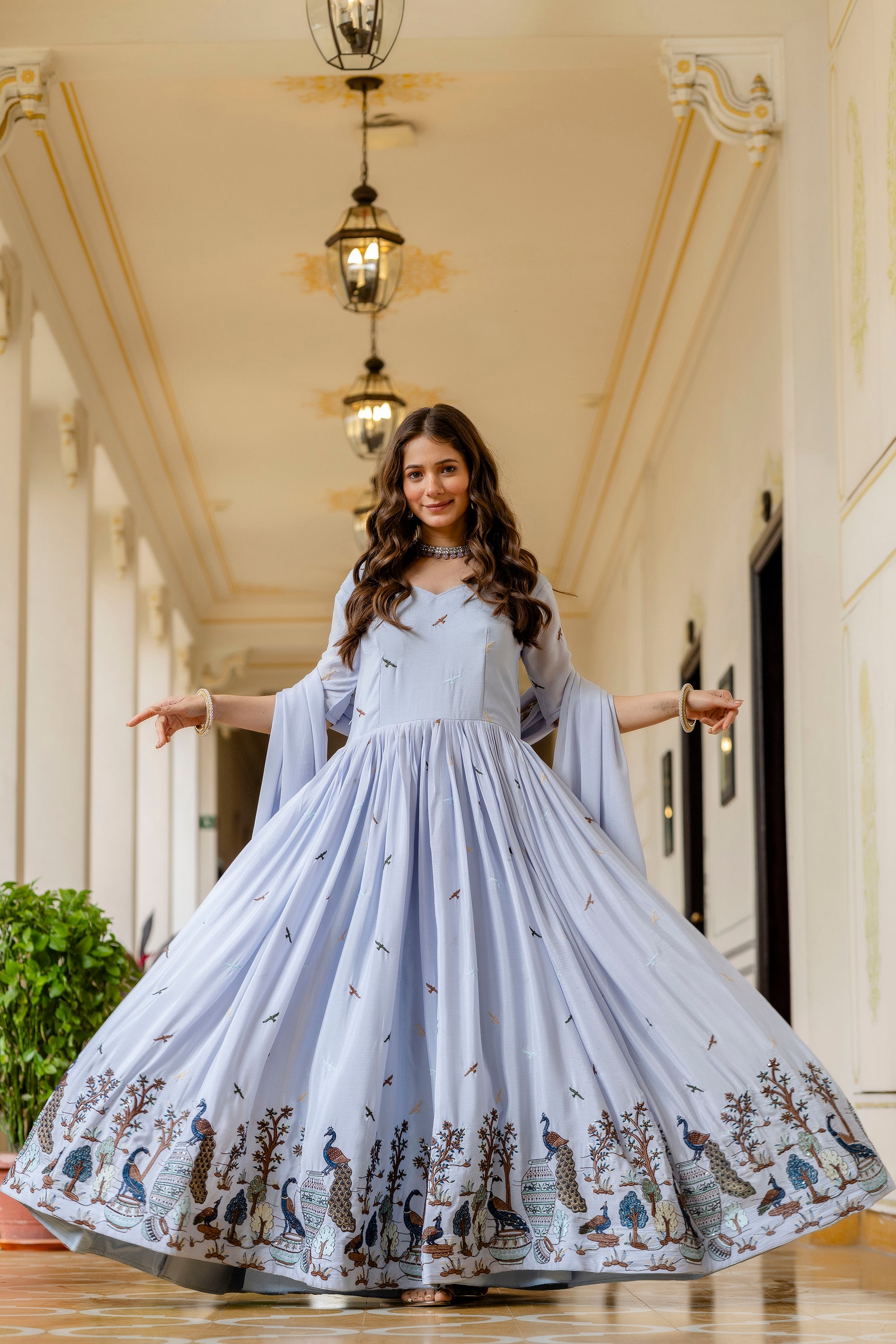 Mint Green Printed Anarkali Gown with Dupatta | Designer Festive Ethnic Wear | Premium Party Wear Dress