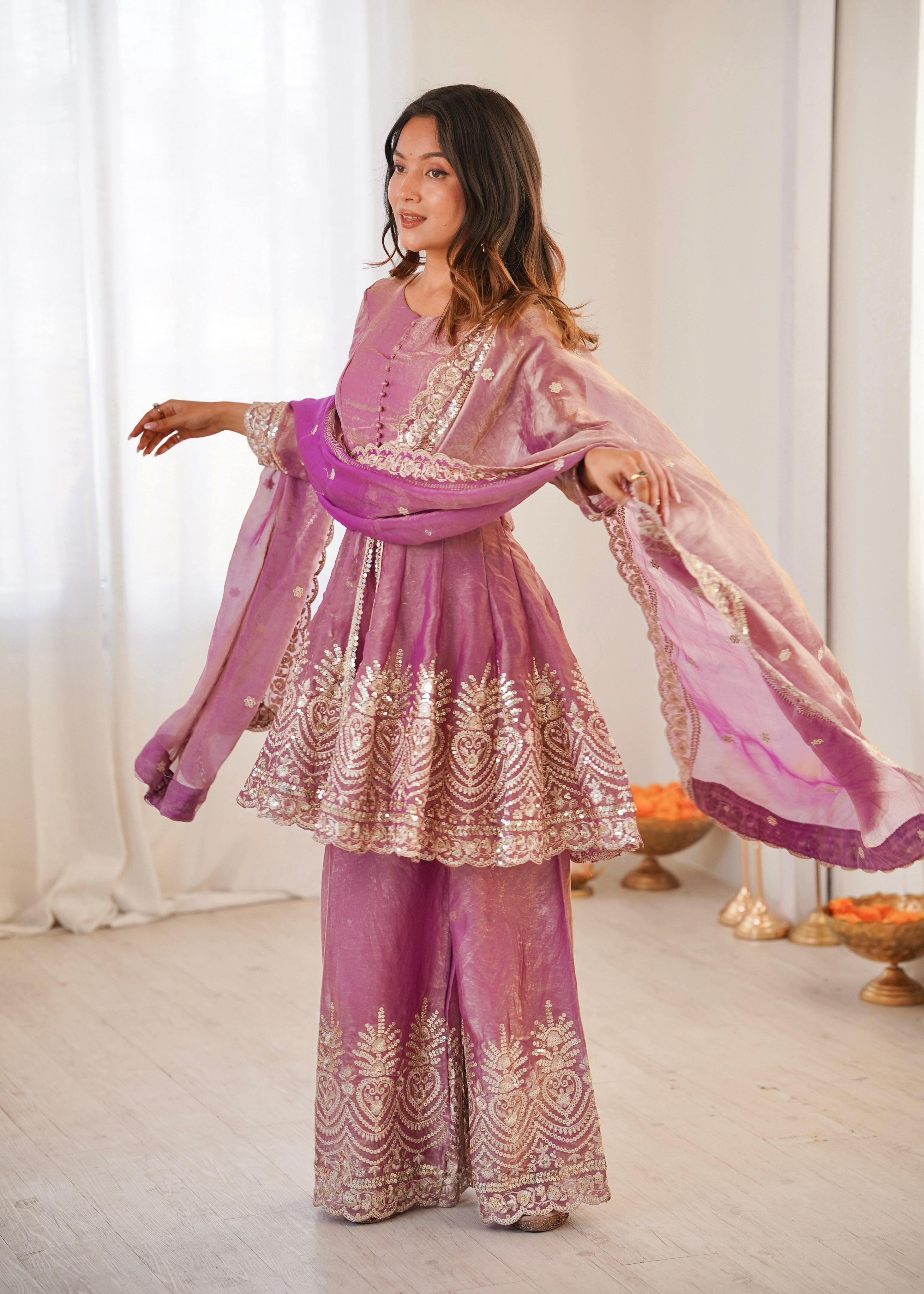Heavy Fandy Silk Embroidered Peplum Kurti Palazzo Set with Dupatta for Women | Designer Festive & Wedding Wear