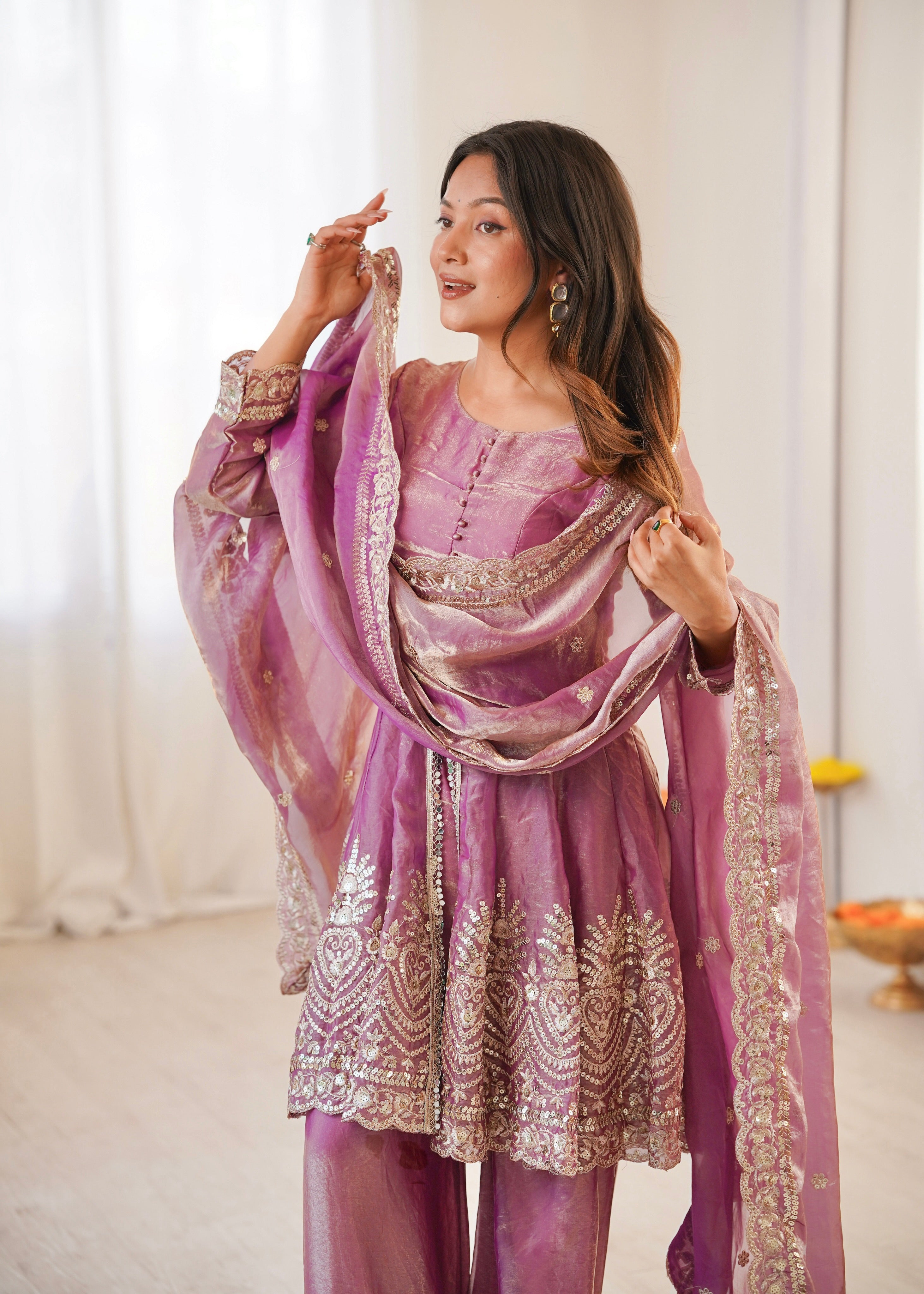 Heavy Fandy Silk Embroidered Peplum Kurti Palazzo Set with Dupatta for Women | Designer Festive & Wedding Wear
