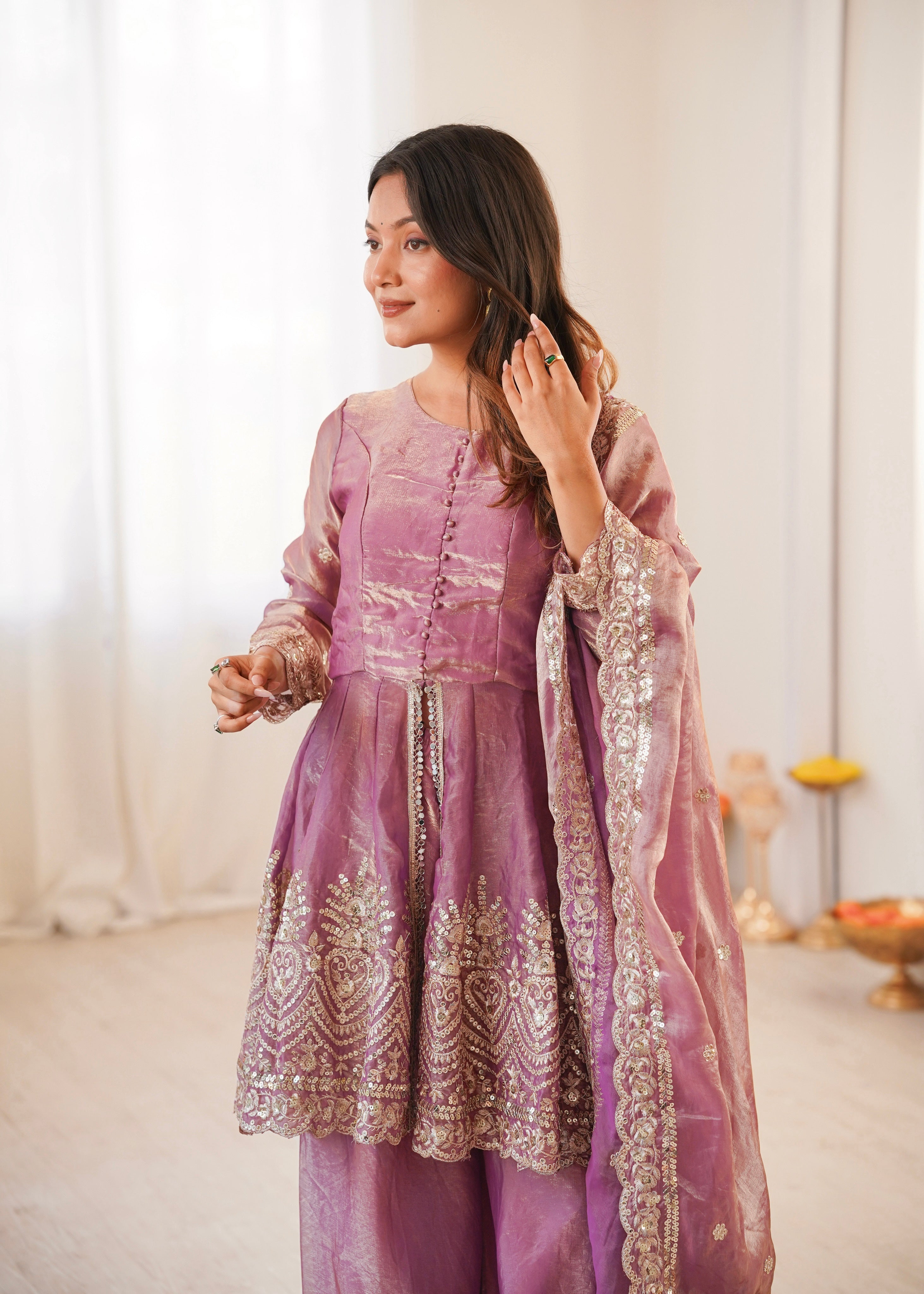 Heavy Fandy Silk Embroidered Peplum Kurti Palazzo Set with Dupatta for Women | Designer Festive & Wedding Wear