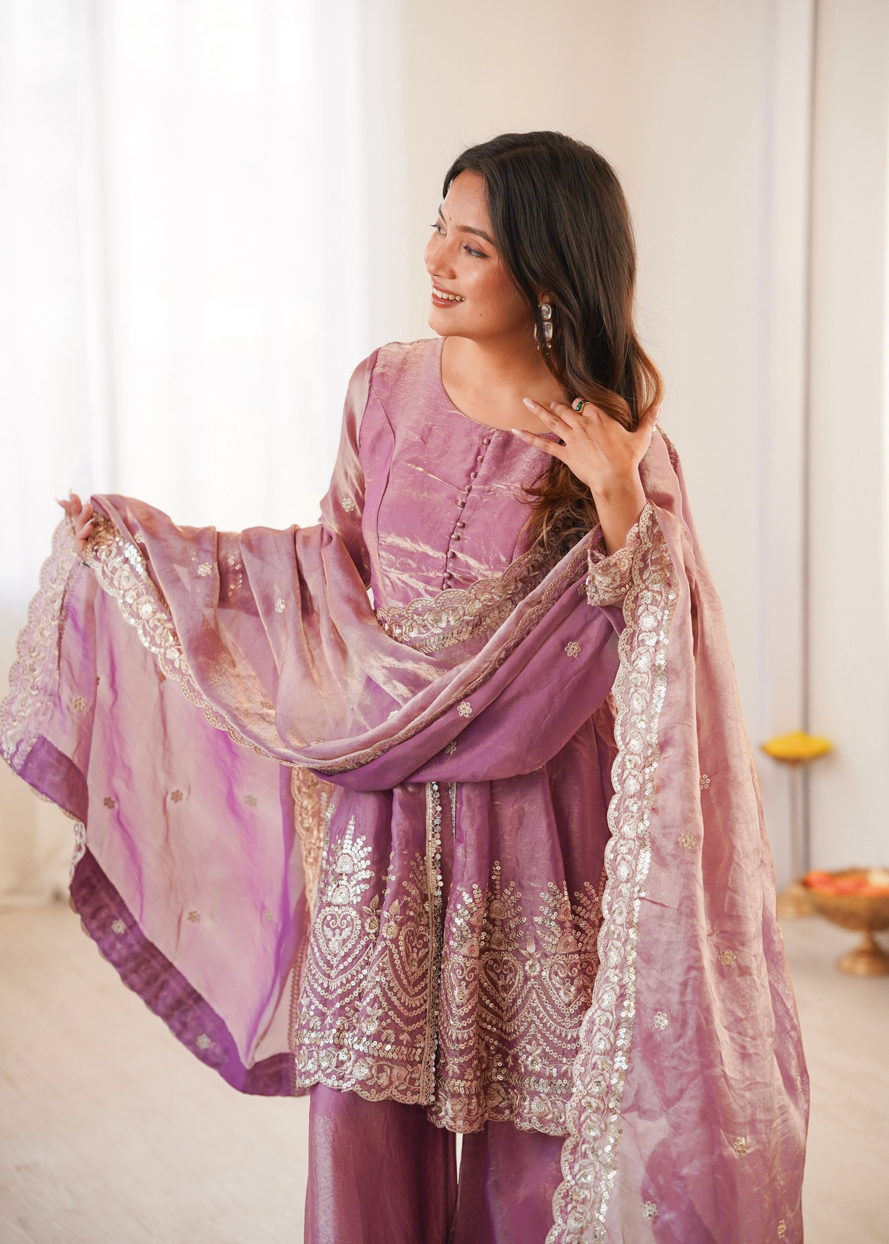Heavy Fandy Silk Embroidered Peplum Kurti Palazzo Set with Dupatta for Women | Designer Festive & Wedding Wear
