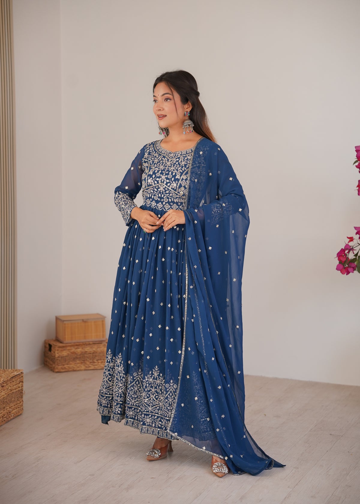 Georgette Embroidered Anarkali Suit Set With Dupatta
