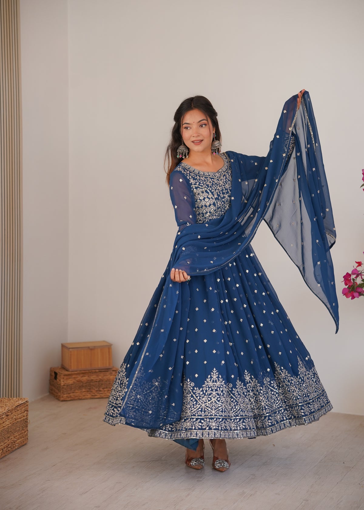 Georgette Embroidered Anarkali Suit Set With Dupatta
