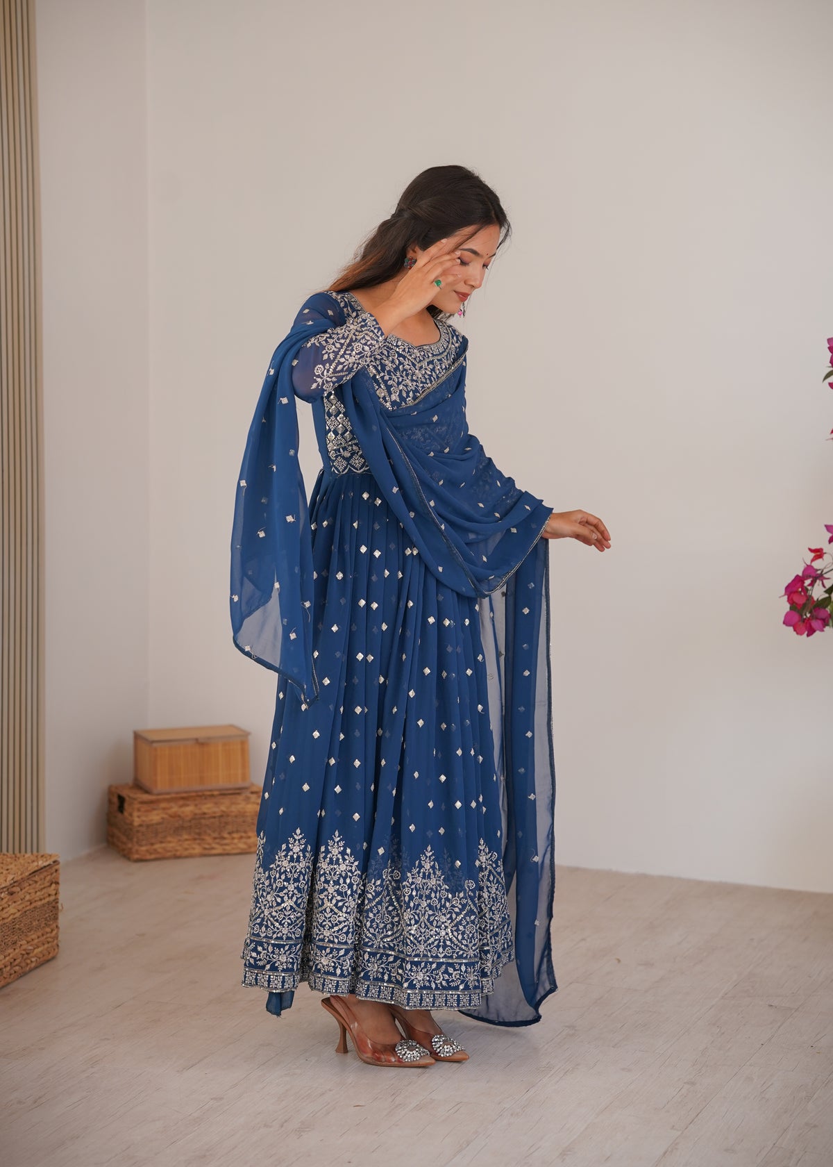Georgette Embroidered Anarkali Suit Set With Dupatta