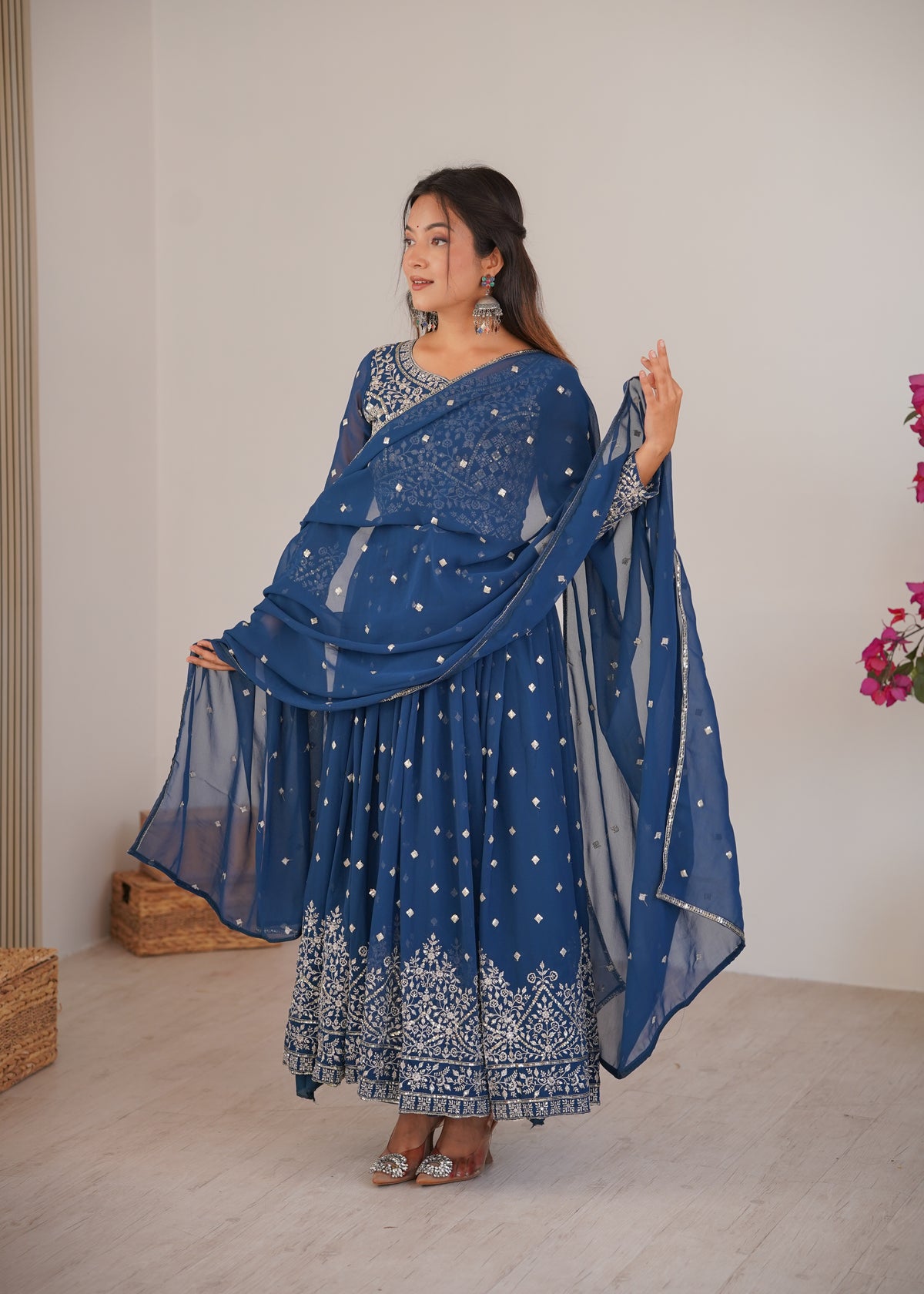 Georgette Embroidered Anarkali Suit Set With Dupatta