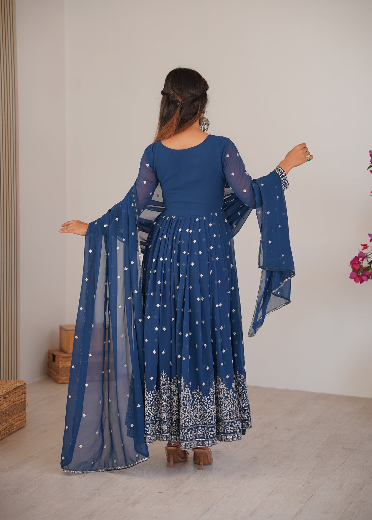 Georgette Embroidered Anarkali Suit Set With Dupatta