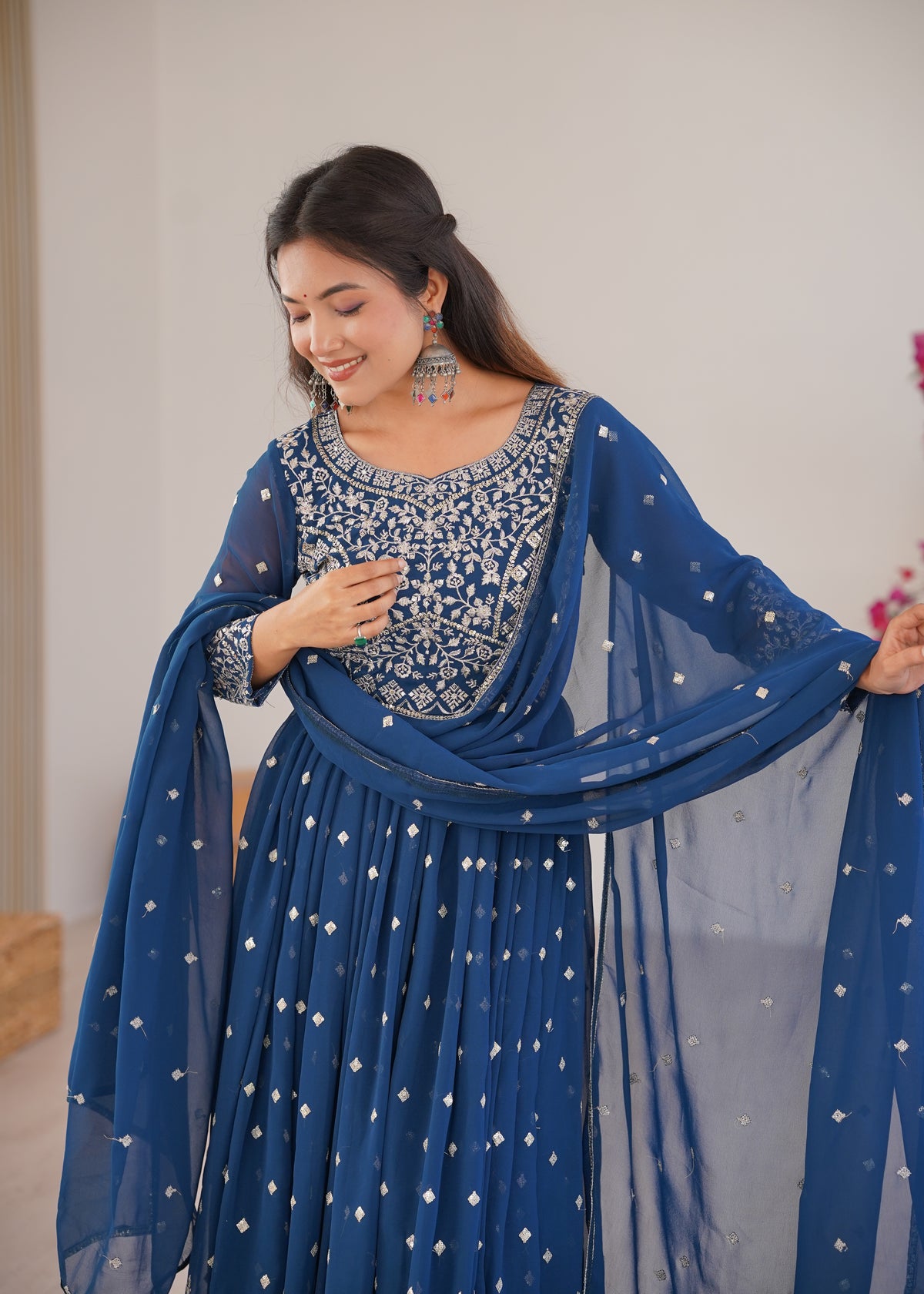 Georgette Embroidered Anarkali Suit Set With Dupatta