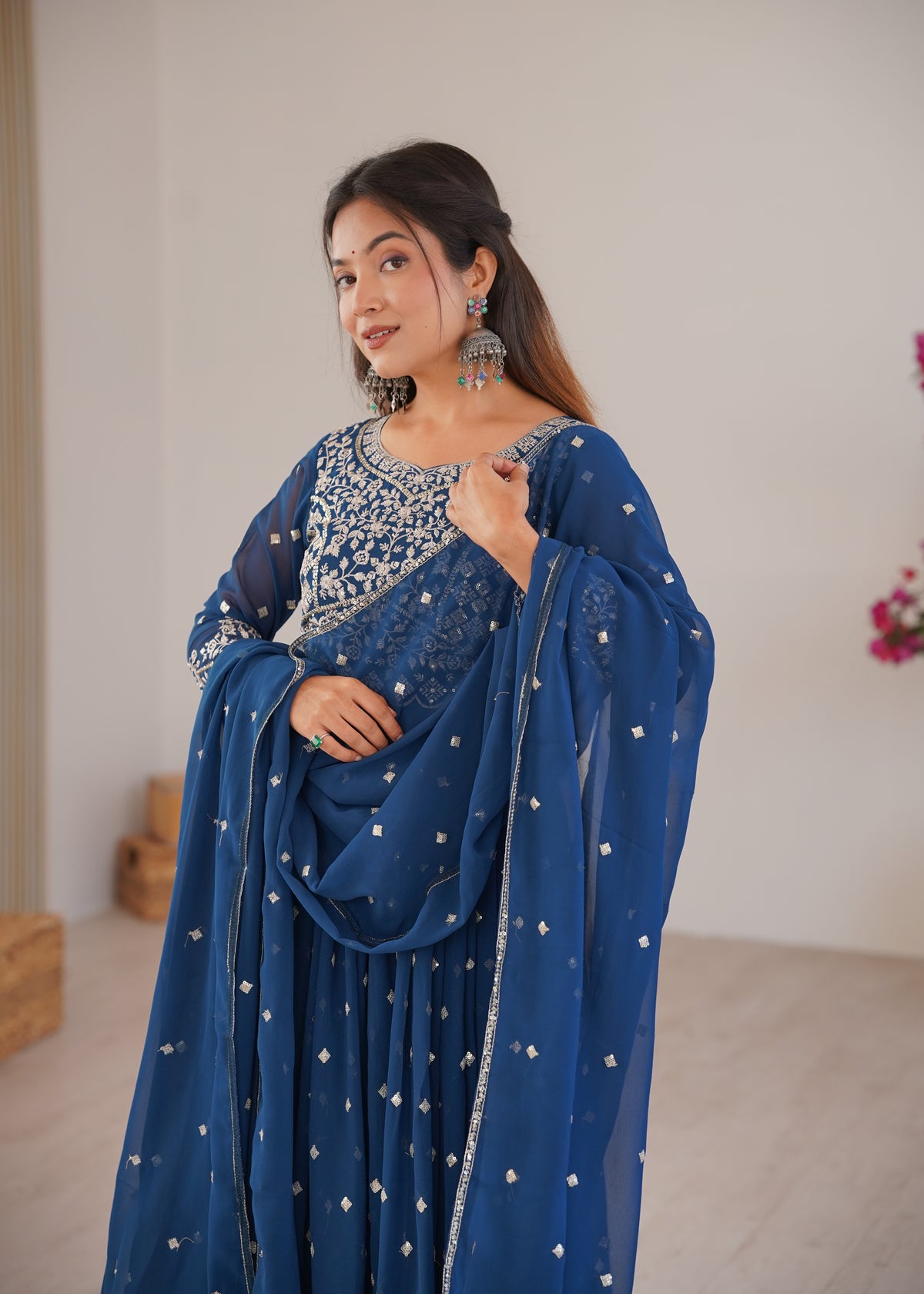 Georgette Embroidered Anarkali Suit Set With Dupatta