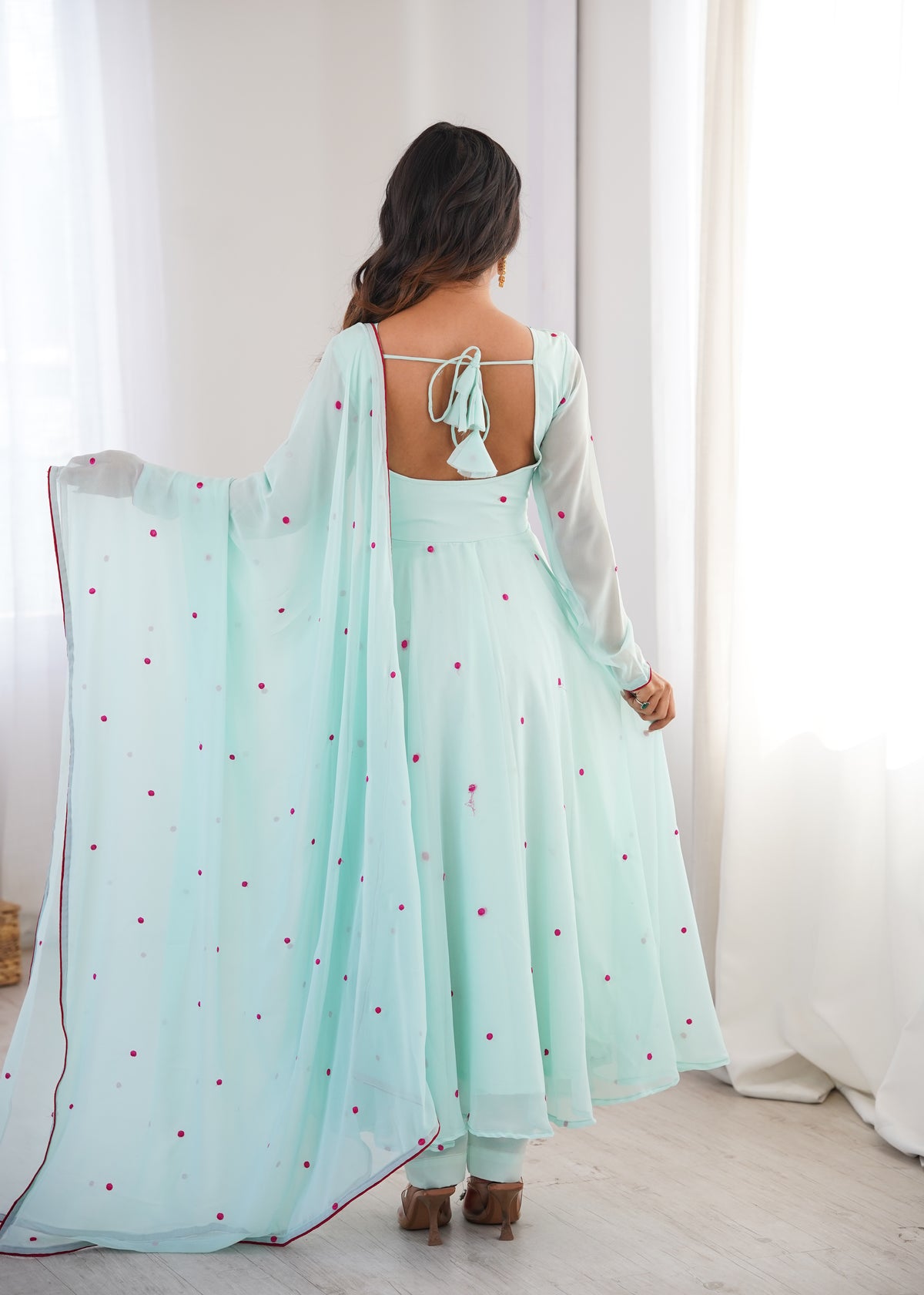 Embroidered Anarkali Suit Set With Pant & Dupatta