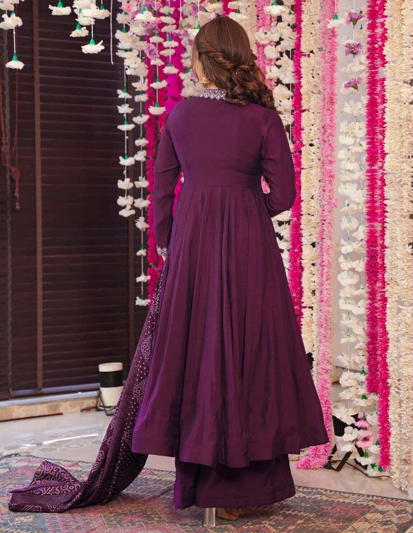 Anarkali Kurti SetDesigner Wine Anarkali Kurti Palazzo Set with Bandhani Dupatta for Women | Premium Festive & Party Wear Ethnic Suit