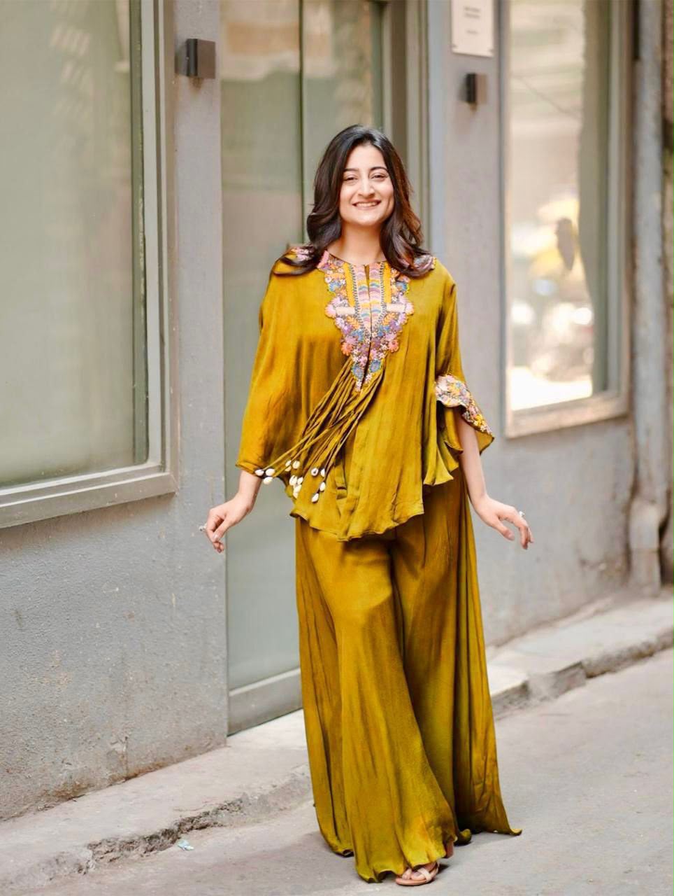 Indo Western Air Tex Chinon Co-Ord Set with Sequins Embroidery