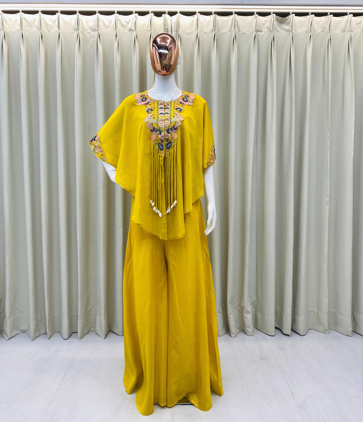 Indo Western Air Tex Chinon Co-Ord Set with Sequins Embroidery