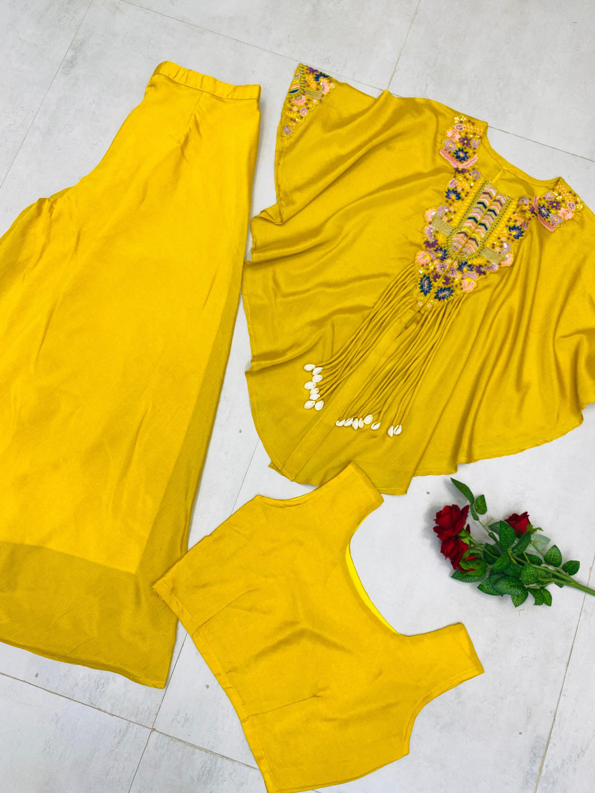 Indo Western Air Tex Chinon Co-Ord Set with Sequins Embroidery