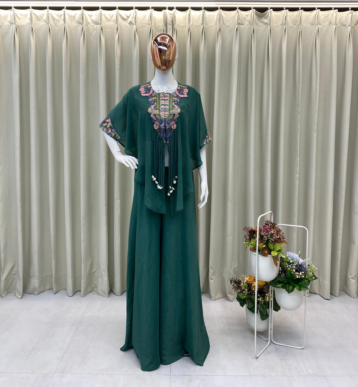 Indo Western Air Tex Chinon Co-Ord Set with Sequins Embroidery