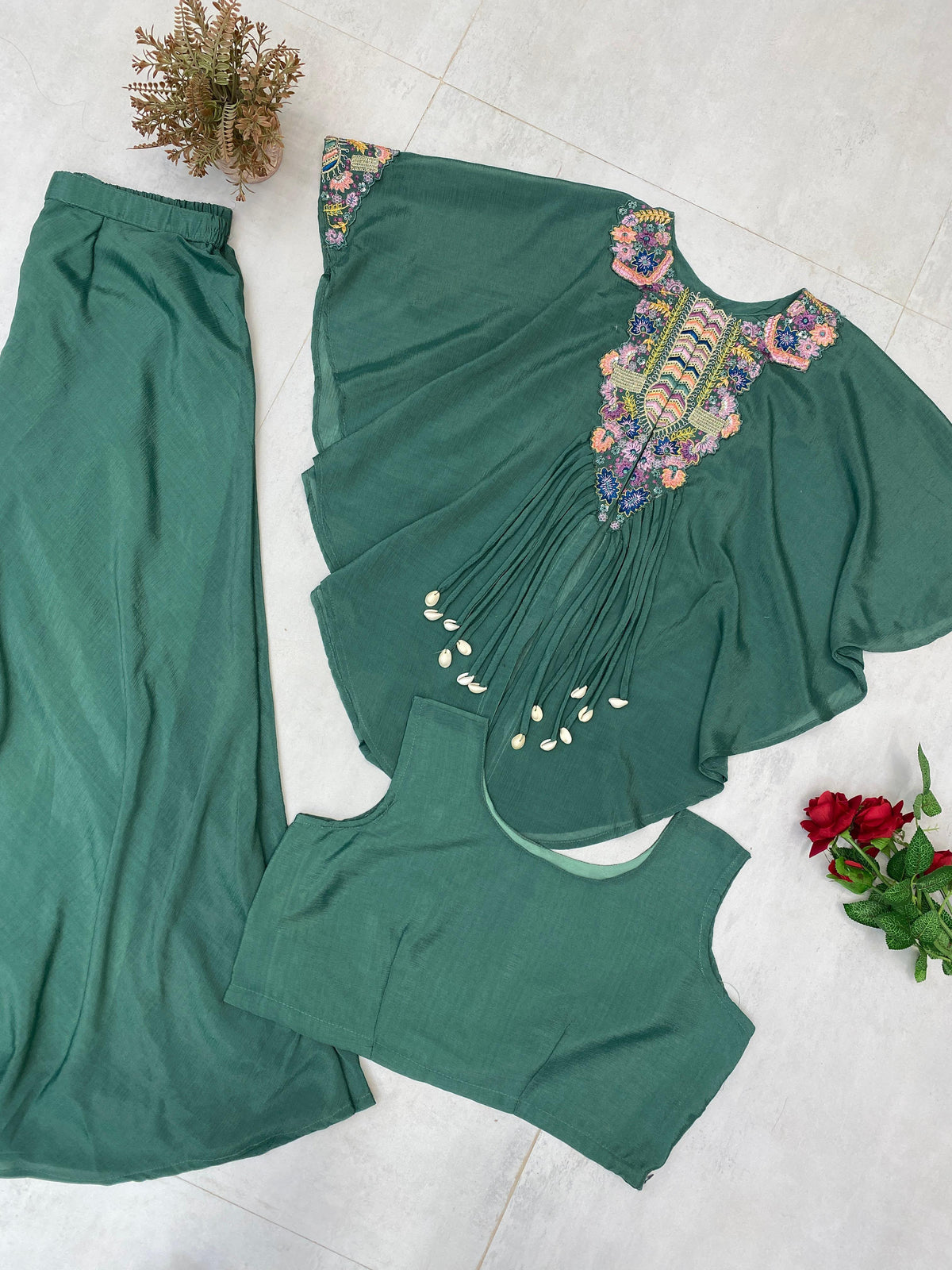 Indo Western Air Tex Chinon Co-Ord Set with Sequins Embroidery