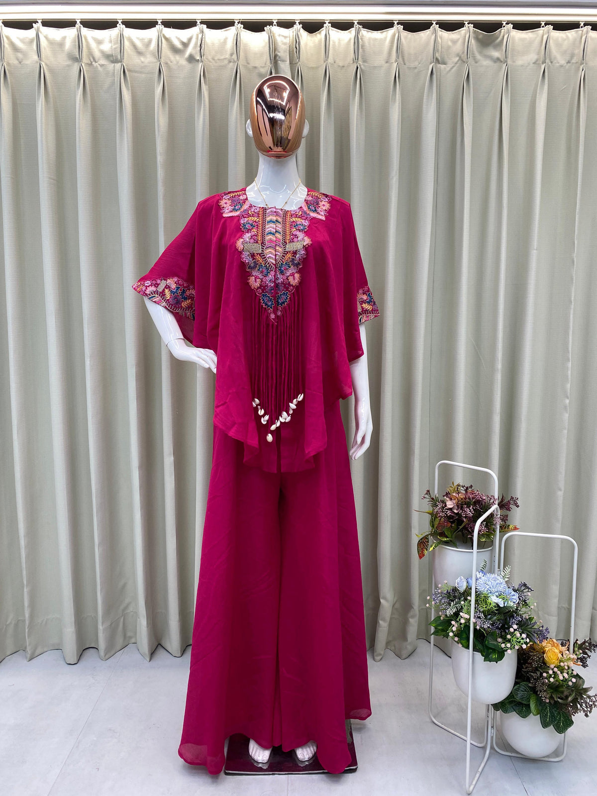 Indo Western Air Tex Chinon Co-Ord Set with Sequins Embroidery