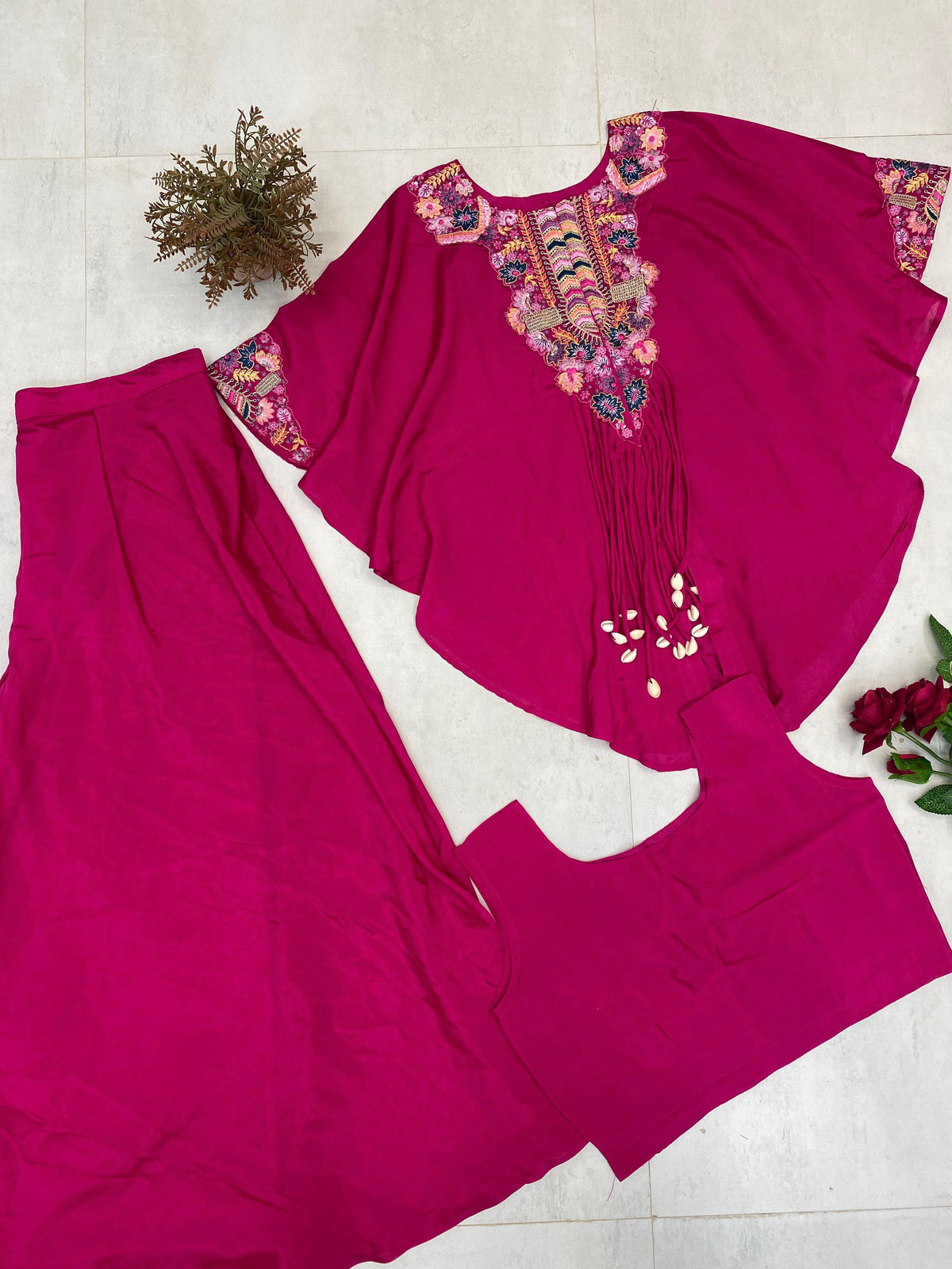 Indo Western Air Tex Chinon Co-Ord Set with Sequins Embroidery