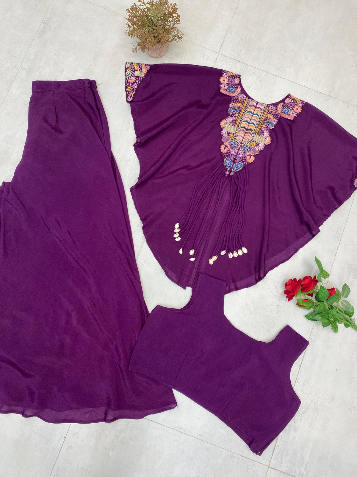 Indo Western Air Tex Chinon Co-Ord Set with Sequins Embroidery
