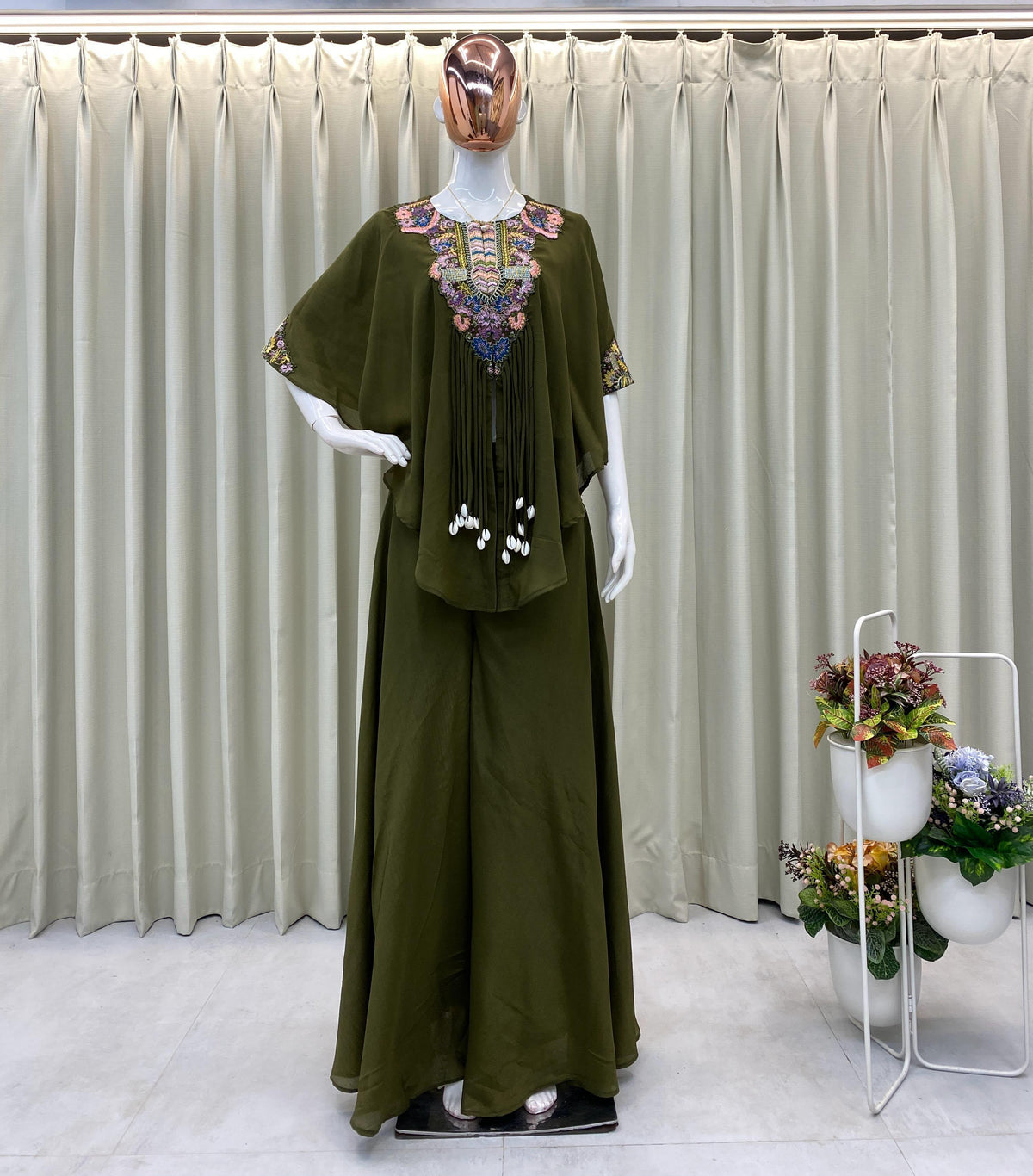 Indo Western Air Tex Chinon Co-Ord Set with Sequins Embroidery