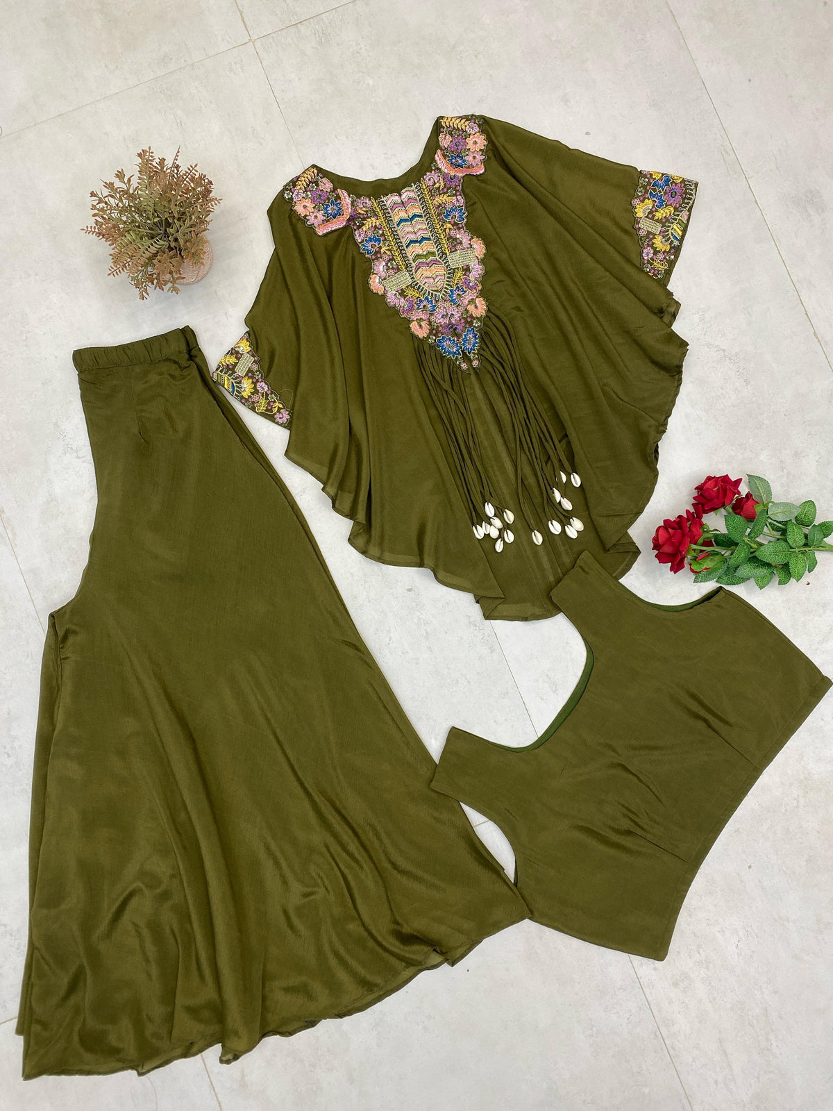 Indo Western Air Tex Chinon Co-Ord Set with Sequins Embroidery