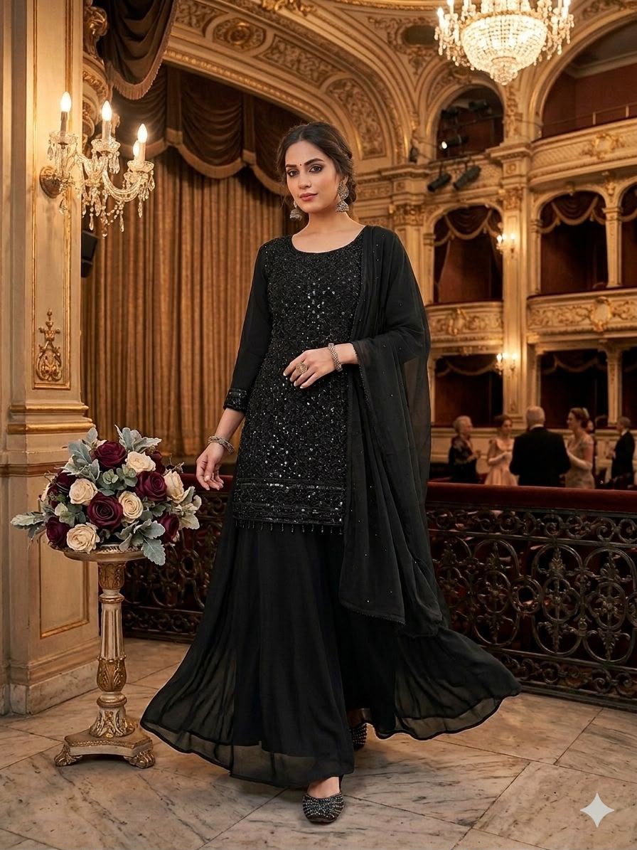 Black Beads Embroidered Palazzo Set