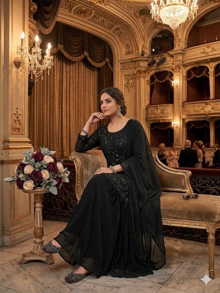 Black Beads Embroidered Palazzo Set