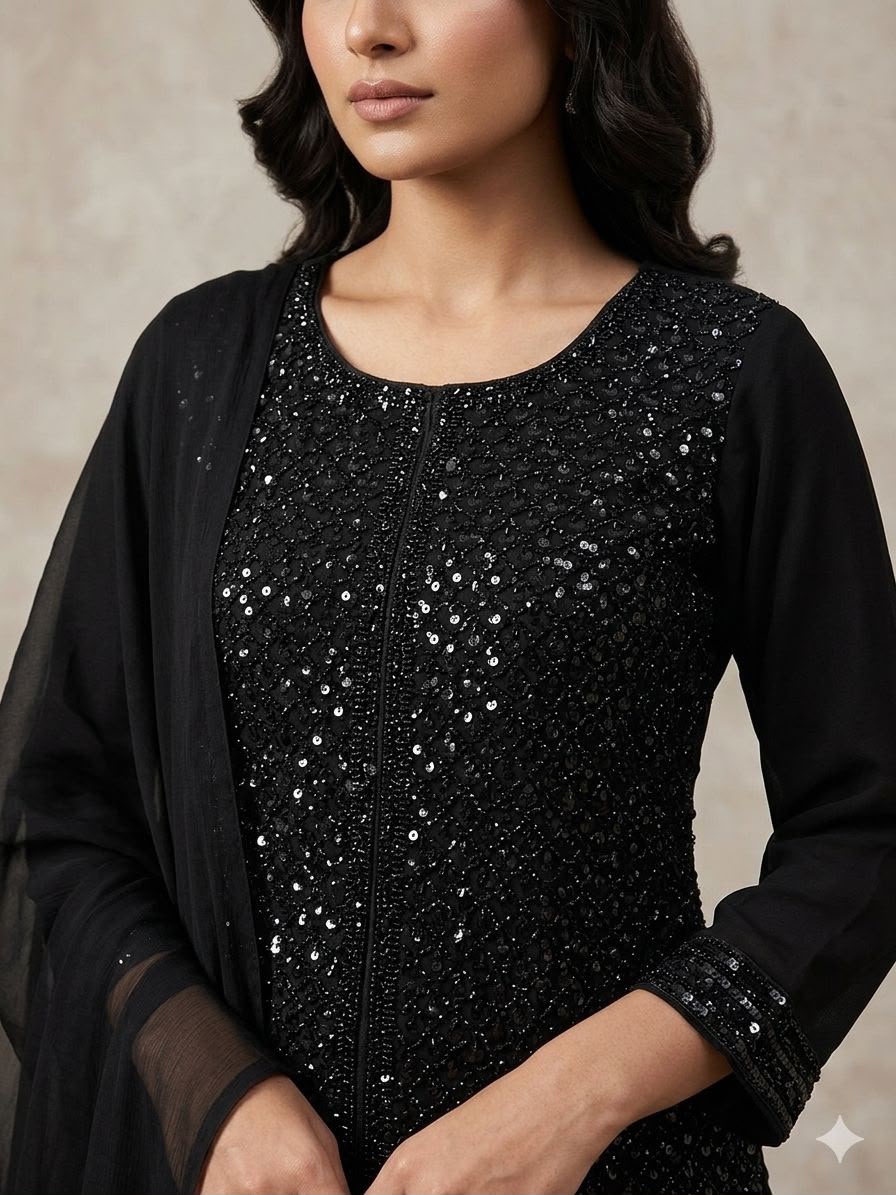 Black Beads Embroidered Palazzo Set