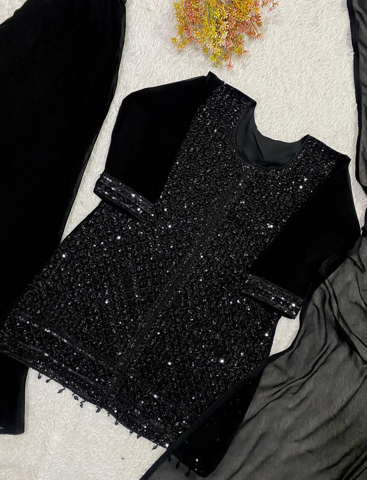 Black Beads Embroidered Palazzo Set